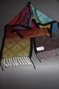 One of the new scarves with a hand-dyed warp